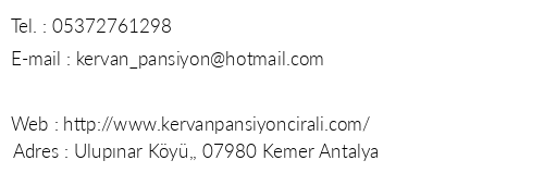 ral Kervan Pansiyon telefon numaralar, faks, e-mail, posta adresi ve iletiim bilgileri